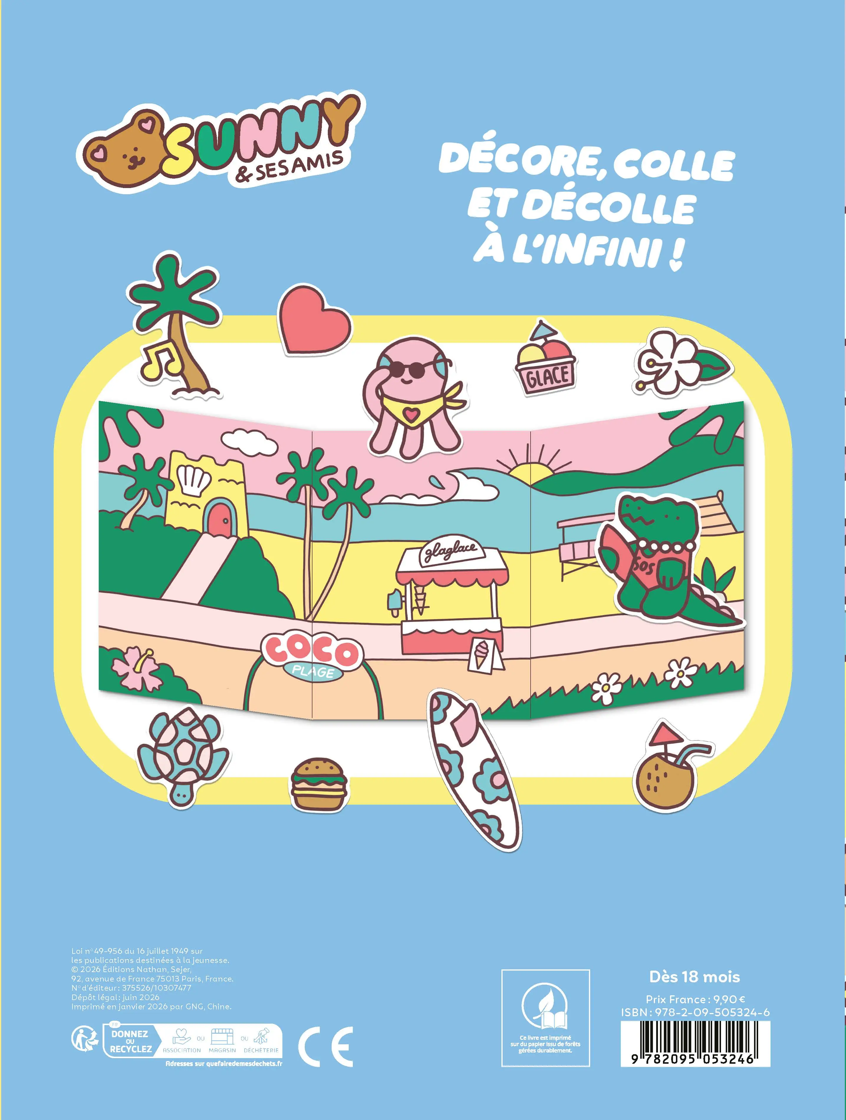 Sunny & ses amis - Cocoplage - Des stickers épais, repositionnables et lavables - Cahier d'activités - 9782095053246 - Plat_4