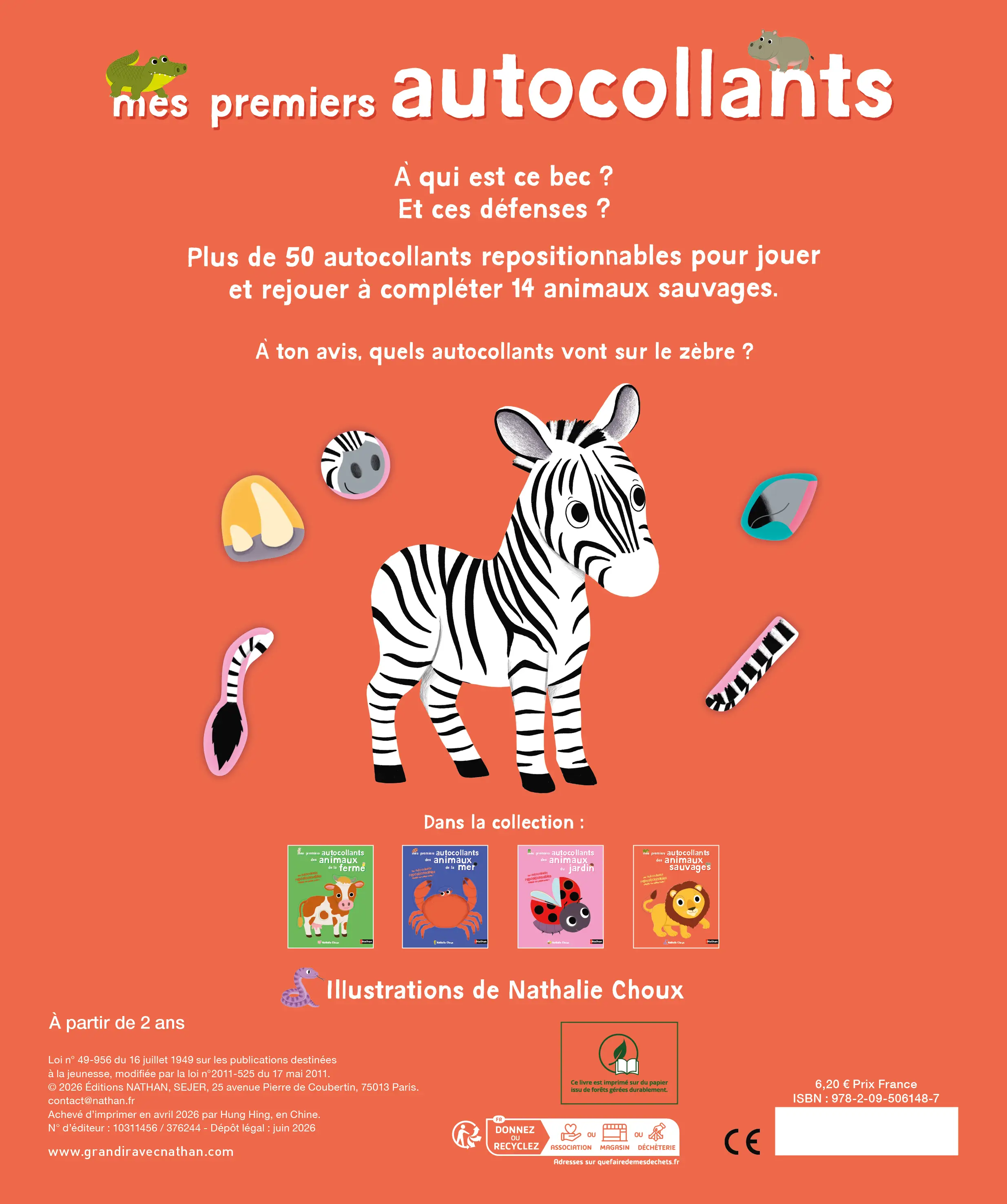 Mes premiers autocollants - Les animaux sauvages - Autocollants repositionnables - Dès 18 mois  - Cahier d'activités - 9782095061487 - Plat_4