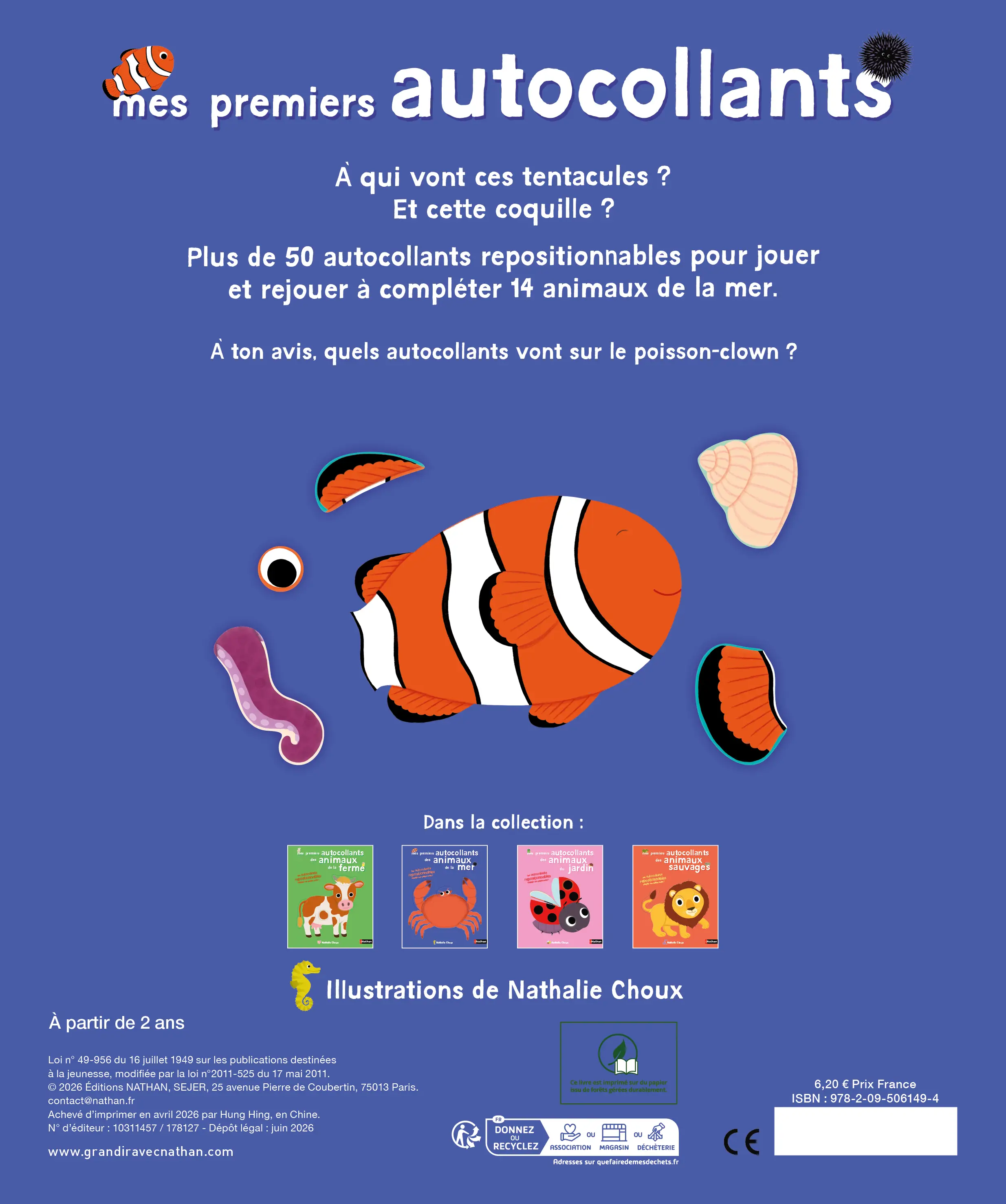 Mes premiers autocollants - Les animaux de la mer - Autocollants repositionnables - Dès 18 mois  - Cahier d'activités - 9782095061494 - Plat_4