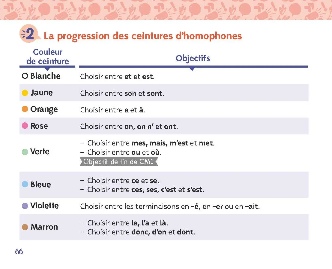 Les ceintures de Charivari CM - Homophones - Matériel collectif - 3133099089254 - progression1
