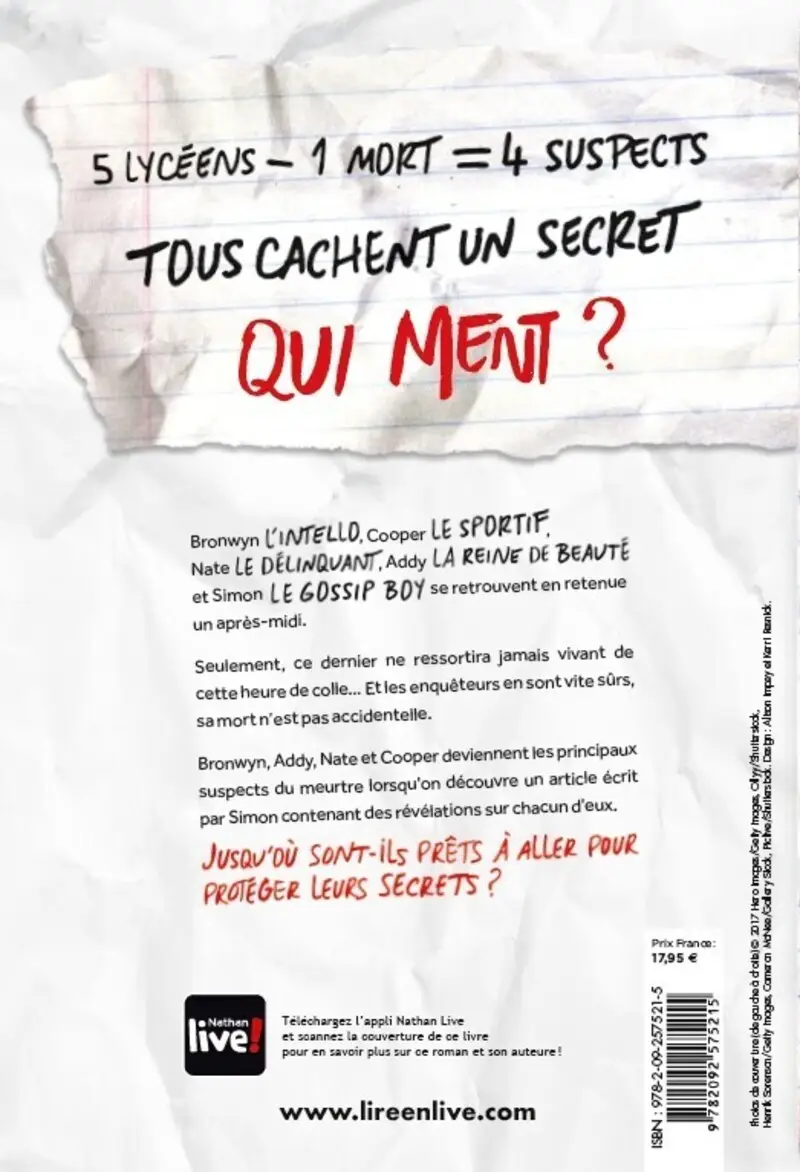 Qui ment ? - Thriller ado - Roman - 9782092575215 - Couverture verso