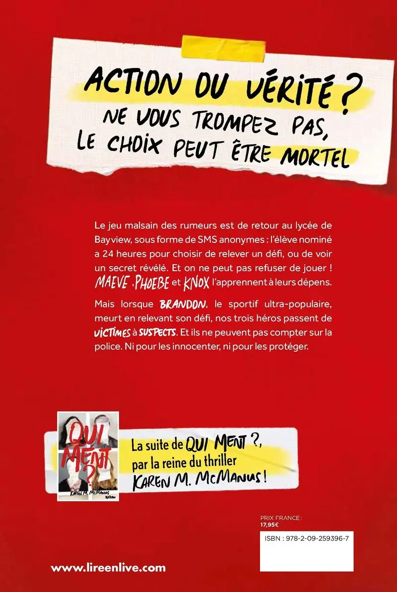 Qui meurt ? - Thriller ado - Roman - 9782092593967 - Couverture verso