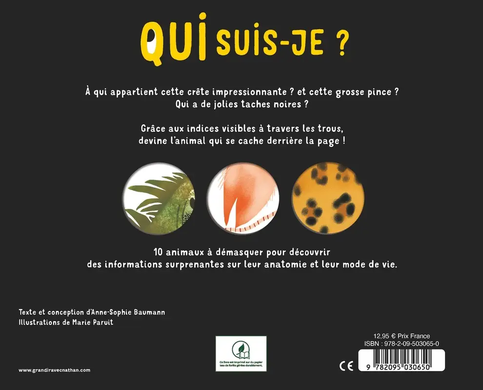 Qui suis-je ? -  Livre-jeu éducatif de 10 animaux à découvrir avec indices et découpages ludiques - dès 4 ans -  - 9782095030650 - Couverture verso