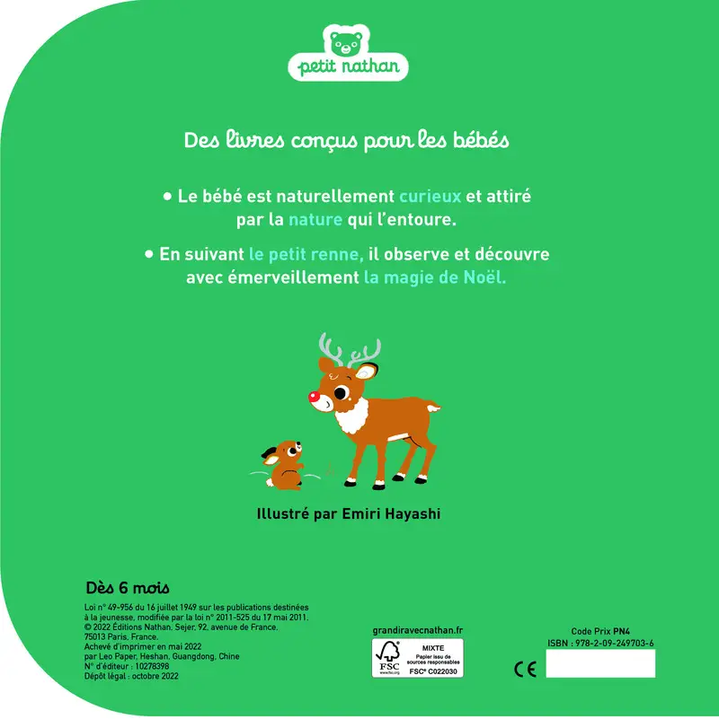 Regarde, c'est Noël ! - Livre d'éveil à toucher pour les bébés, dès 6 mois - Livre d'éveil - 9782092497036 - Couverture verso