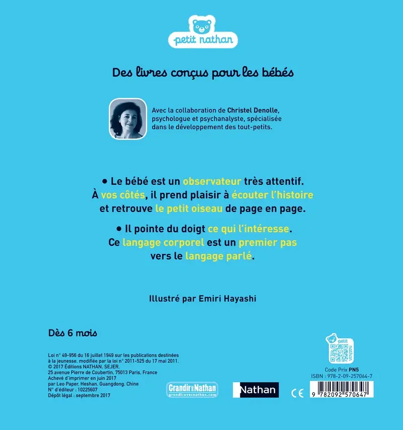 Regarde dans le ciel - Livre d'éveil à toucher pour les bébés, dès 6 mois - Livre d'éveil - 9782092570647 - Couverture verso