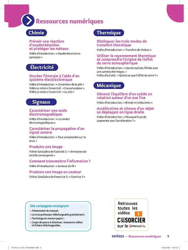 Physique-Chimie - 1re/Tle Bac Pro - Groupements 3, 4, 5 et 6 - Coll. Spirales - Livre + licence numérique i-Manuel 2.0 - 9782091671093 - Ressouces Numériques Page 1