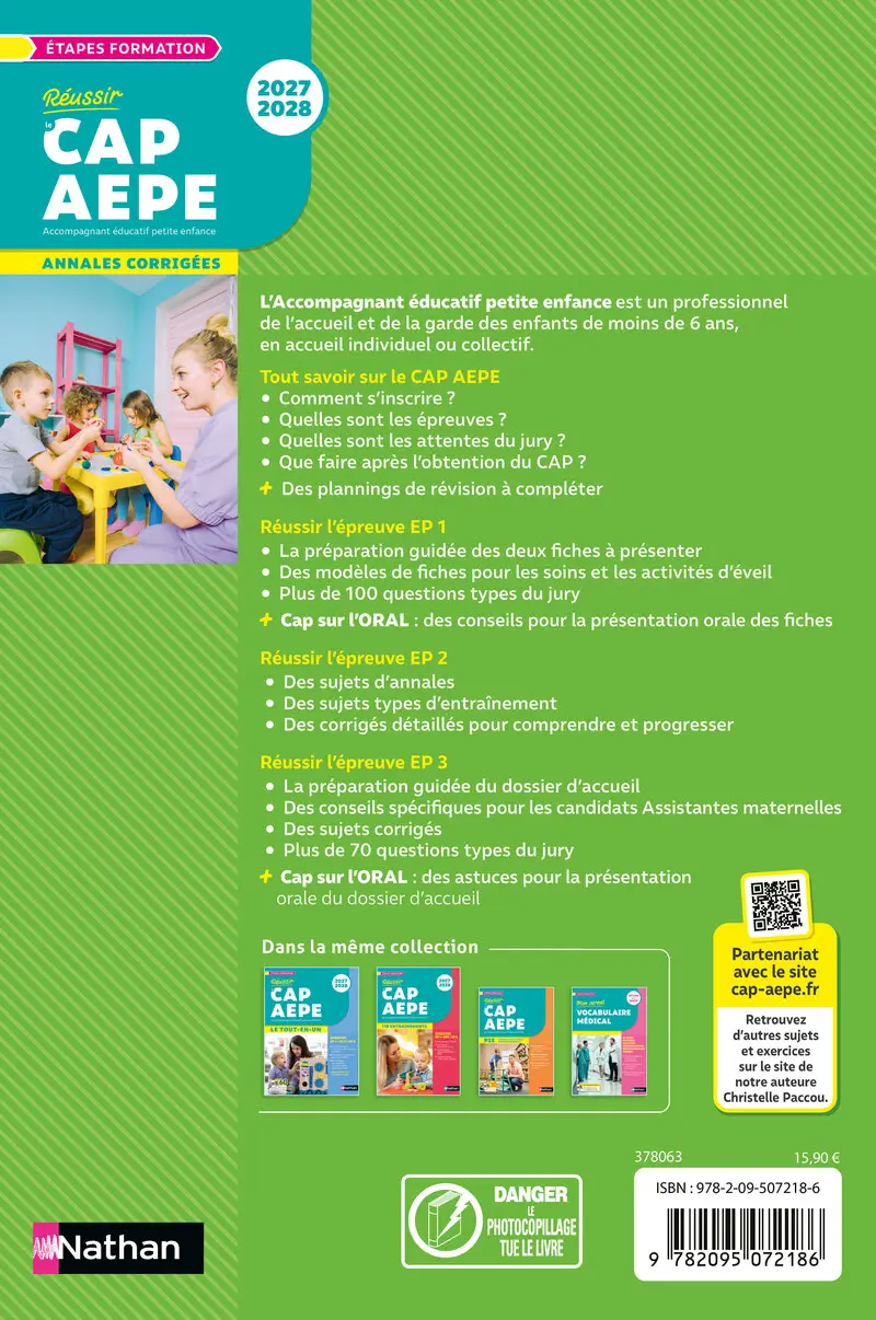 Réussir le CAP AEPE 2027-2028 - Annales Corrigées | Sujets officiels corrigés, préparation oral et écrit, EP1 EP2 EP3 - Annales - 9782095072186 - Couverture verso