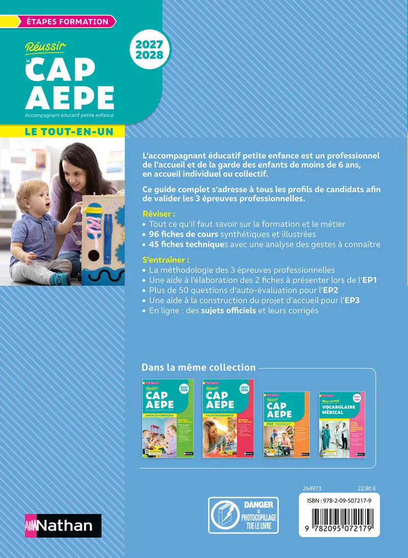 Réussir le CAP AEPE 2027-2028 - Le tout-en-un | Préparation CAP Accompagnant Éducatif Petite Enfance | Cours, fiches, méthodologie, sujets corrigés EP1 EP2 EP3 - Tout-en-un - 9782095072179 - Couverture verso