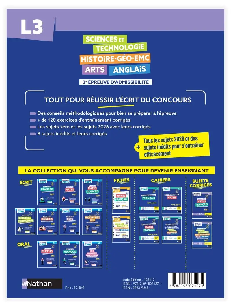Réussir mon CRPE - 2e épreuve d'admissibilité L3 écrit - Sujets corrigés - 2027/2028 - Livre de pédagogie - 9782095071271 - Couverture verso