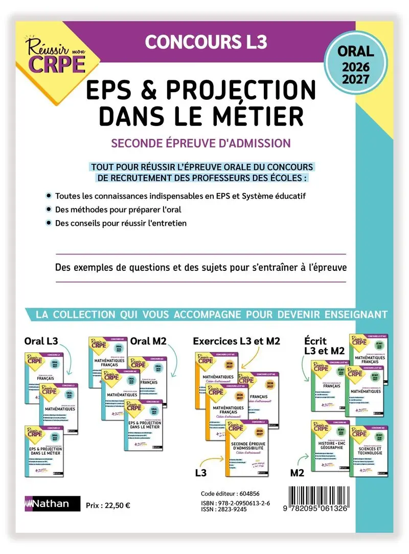 Réussir mon CRPE EPS et Projection dans le métier Admission concours L3 Oral 2026-2027 - Livre de pédagogie - 9782095061326 - Couverture verso