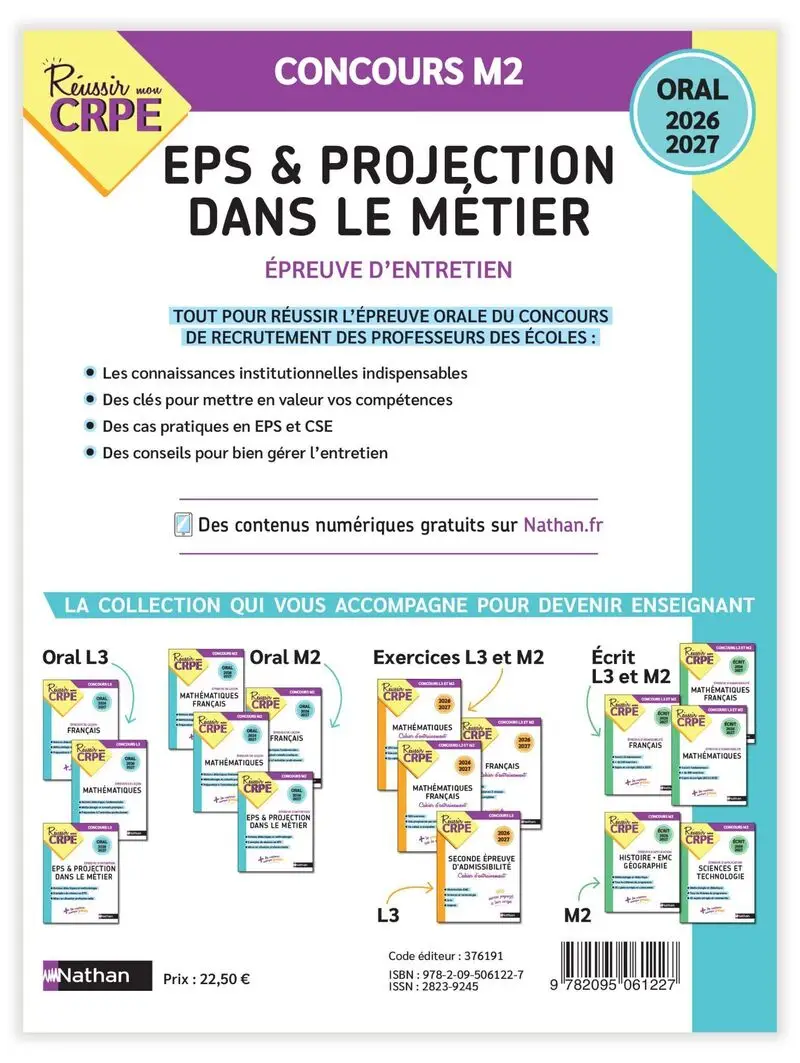 Réussir mon CRPE EPS et Projection dans le métier Admission Concours M2 Oral 2026-2027 - Livre de pédagogie - 9782095061227 - Couverture verso