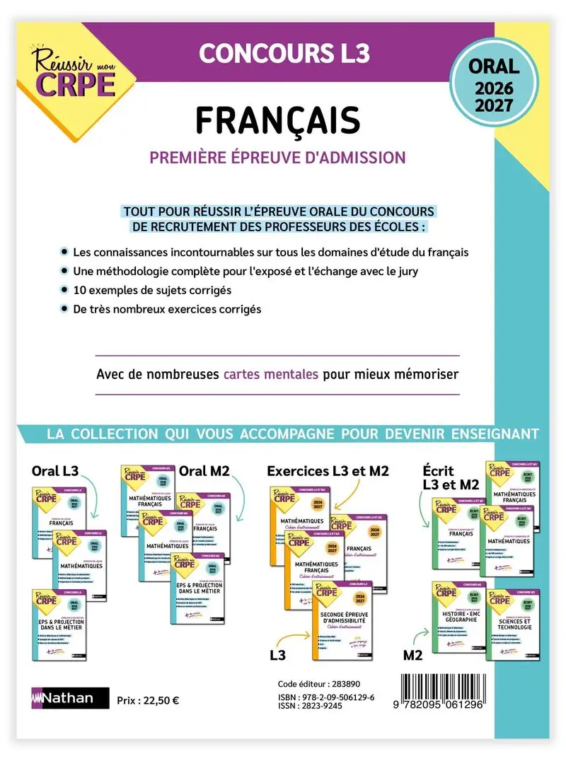 Réussir mon CRPE Français Admission concours L3 oral 2026-2027 - Livre de pédagogie - 9782095061296 - Couverture verso