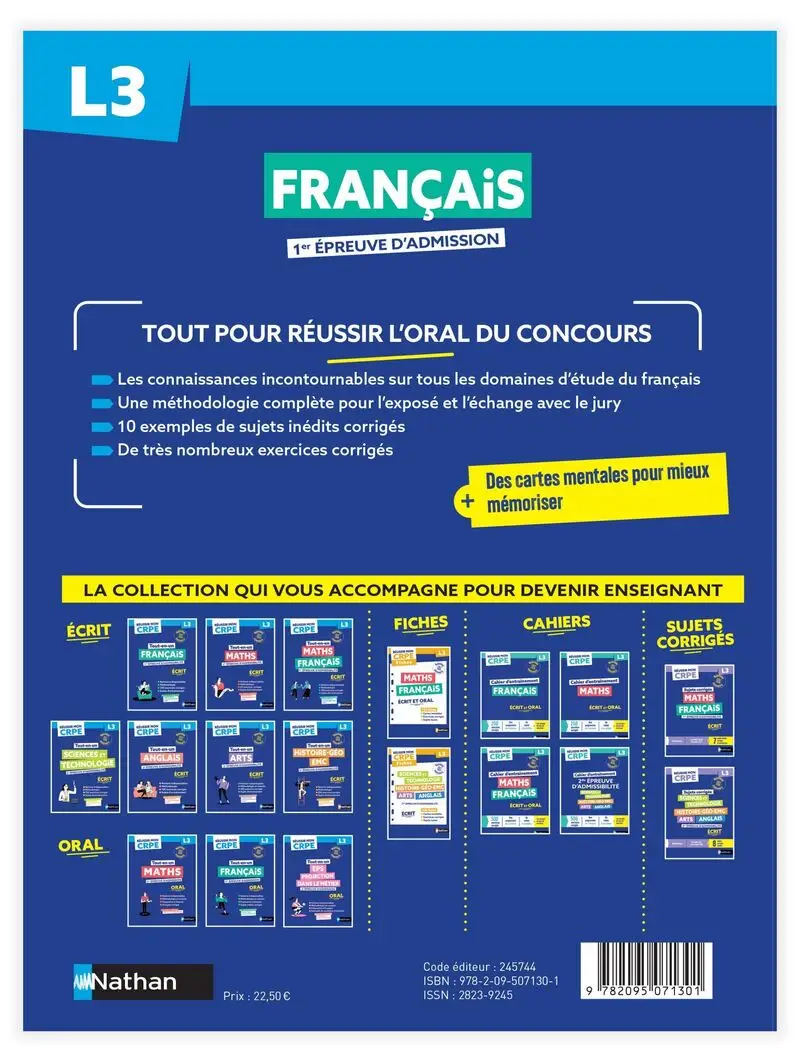 Réussir mon CRPE - Français Admission concours L3 oral 2027-2028 - Livre de pédagogie - 9782095071301 - Couverture verso