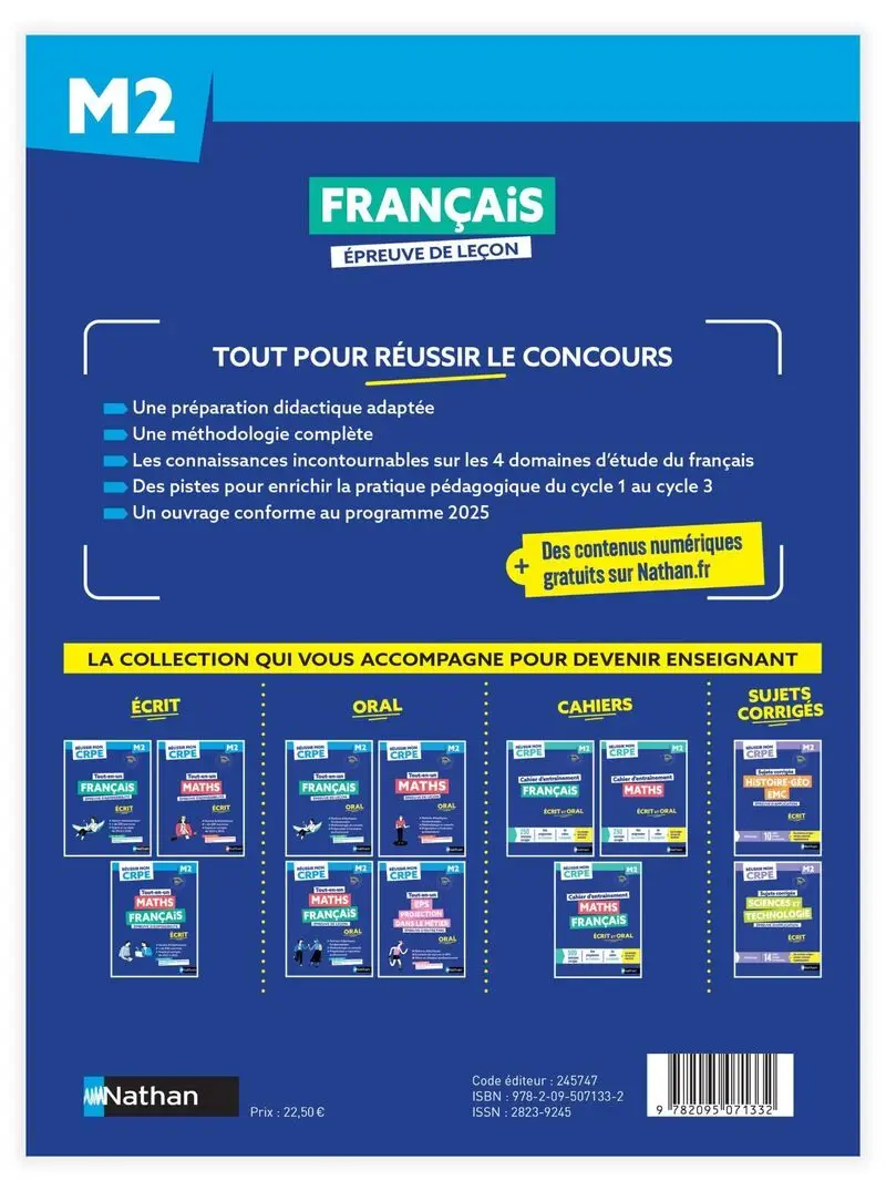 Réussir mon CRPE - Français Admission Concours M2 oral  2027-2028 - Livre de pédagogie - 9782095071332 - Couverture verso