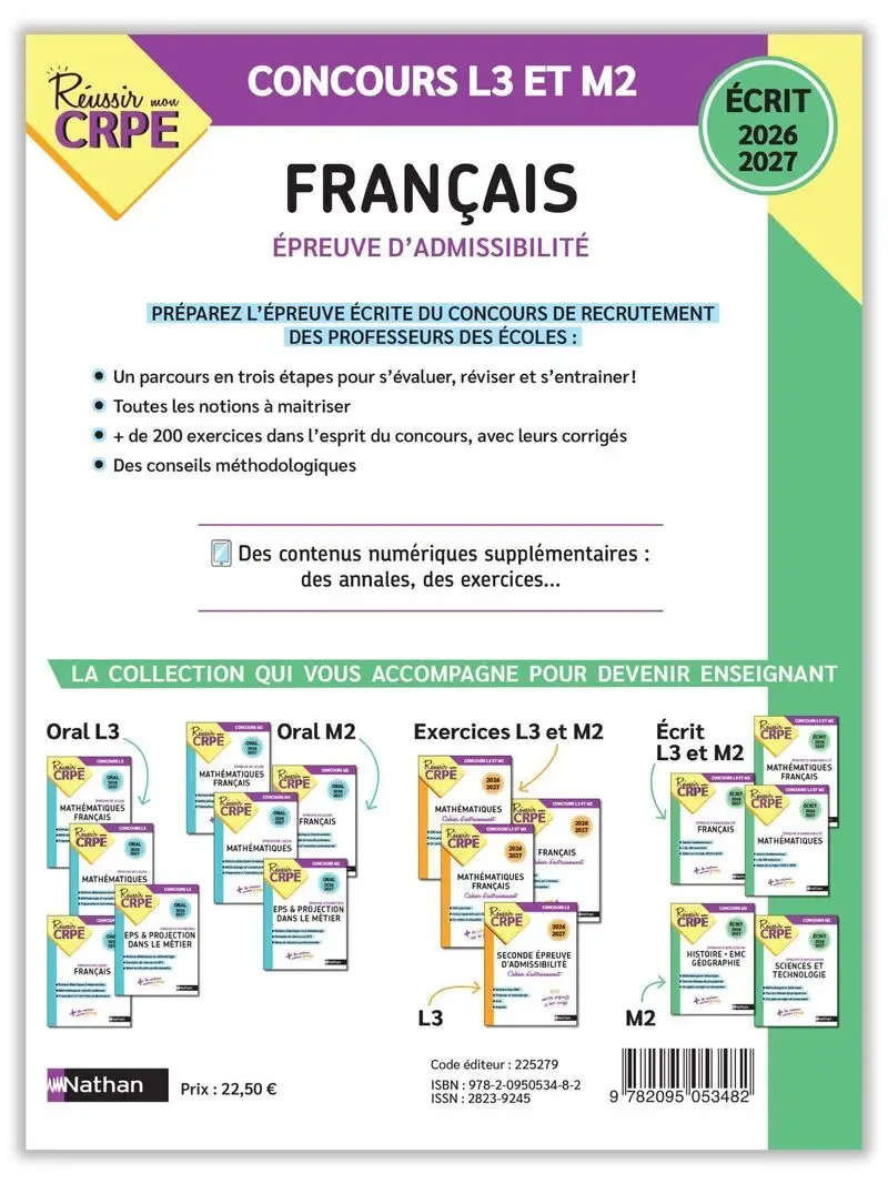 Réussir mon CRPE - Français - Épreuve d'admissibilité - Écrit 2026-2027 - L3/M2 - Livre de pédagogie - 9782095053482 - Couverture verso
