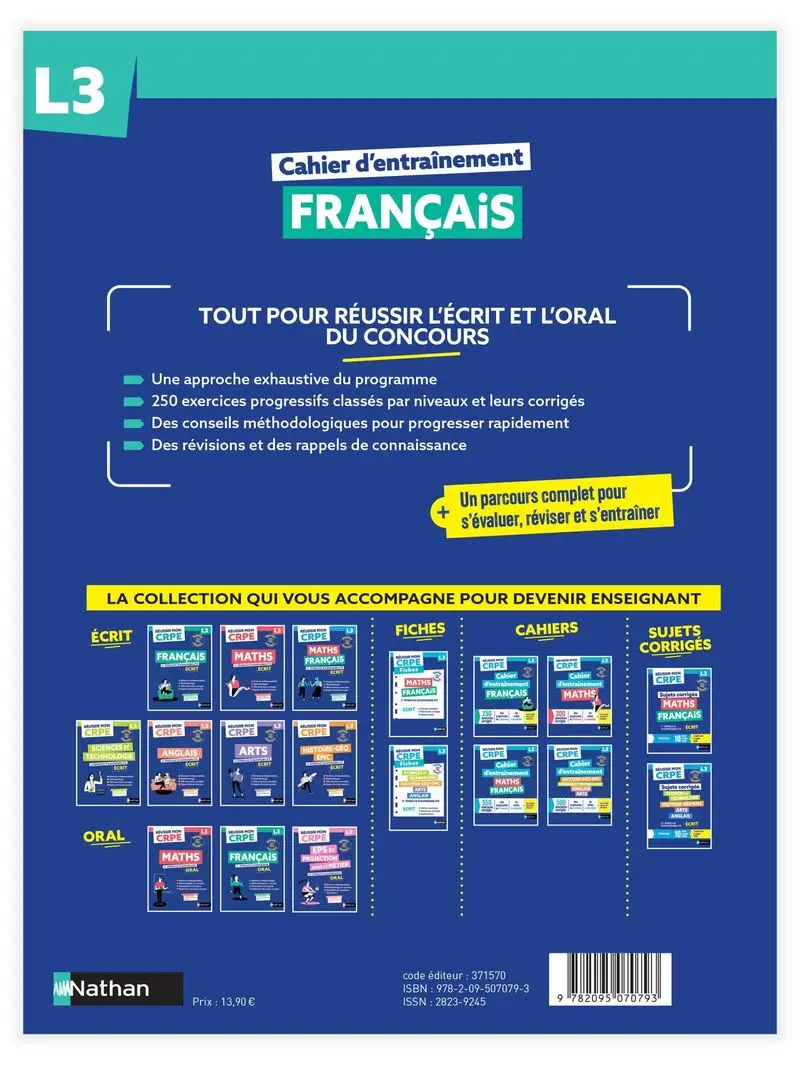 Réussir mon CRPE - Français L3 cahier d'entrainement 2027-2028 - Livre de pédagogie - 9782095070793 - Couverture verso