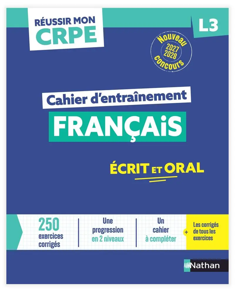 Réussir mon CRPE - Français L3 cahier d'entrainement 2027-2028 - Livre de pédagogie - 9782095070793