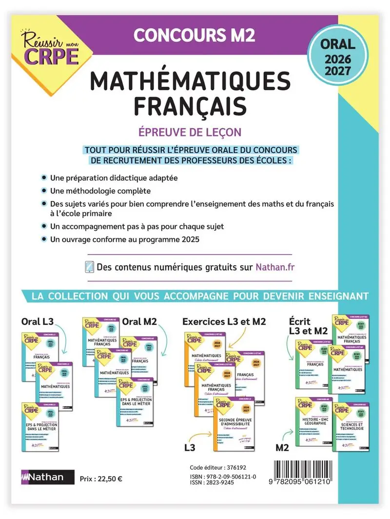Réussir mon CRPE Français Maths Admission concours M2 oral 2026-2027 - Livre de pédagogie - 9782095061210 - Couverture verso