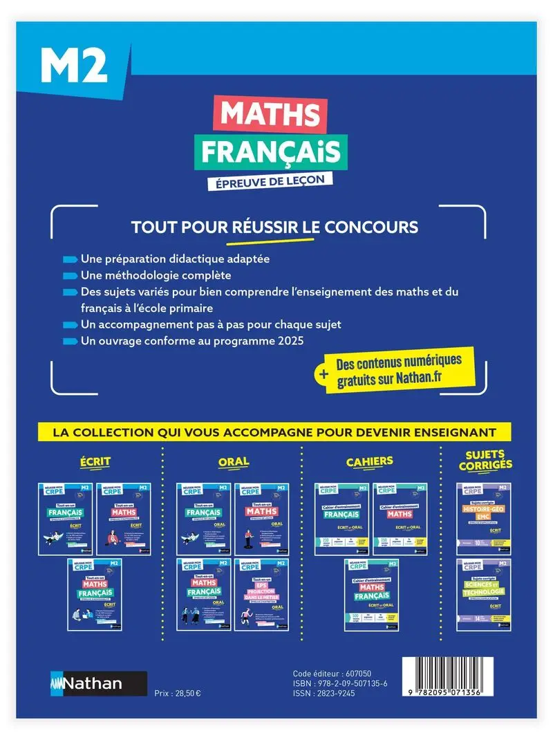 Réussir mon CRPE - Français Maths Admission concours M2 oral 2027-2028 - Livre de pédagogie - 9782095071356 - Couverture verso