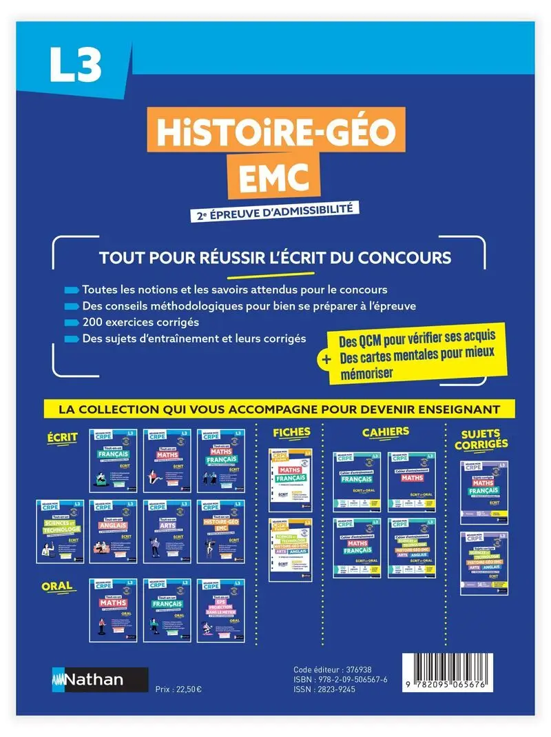 Réussir mon CRPE Histoire Géographie EMC 2e épreuve d'admissibilité L3 écrit 2027 - Livre de pédagogie - 9782095065676 - Couverture verso