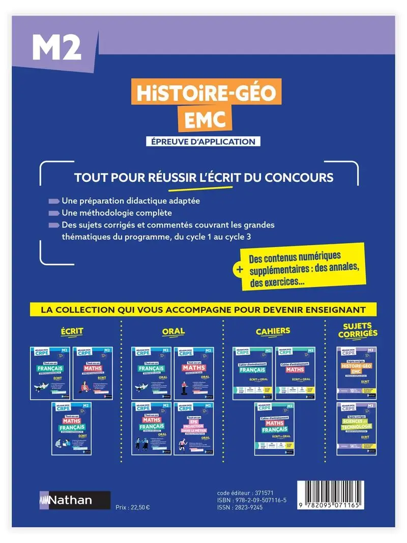 Réussir mon CRPE - Histoire Géographie EMC épreuve d'admissibilité M2 écrit 2027 - Livre de pédagogie - 9782095071165 - Couverture verso