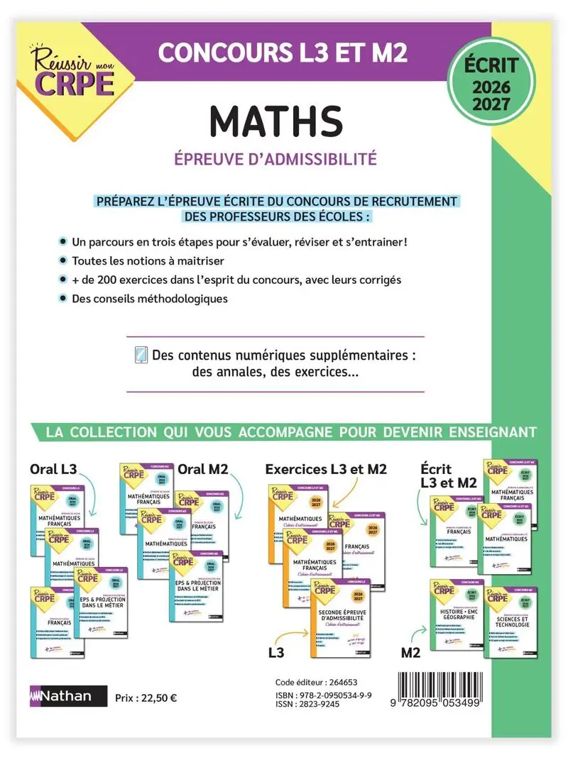 Réussir mon CRPE - Mathématiques - Épreuve d'admissibilité - Écrit 2026-2027 - L3/M2 - Livre de pédagogie - 9782095053499 - Couverture verso