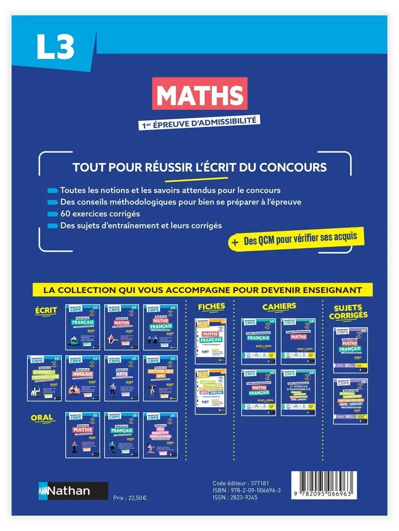 Réussir mon CRPE Maths 1e épreuve d'admissibilité L3 écrit 2027 - Livre de pédagogie - 9782095066963 - Couverture verso