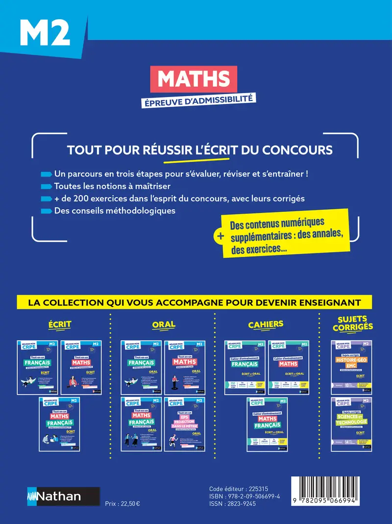 Réussir mon CRPE Maths 1e épreuve d'admissibilité M2 écrit 2027 - Livre de pédagogie - 9782095066994 - Couverture verso