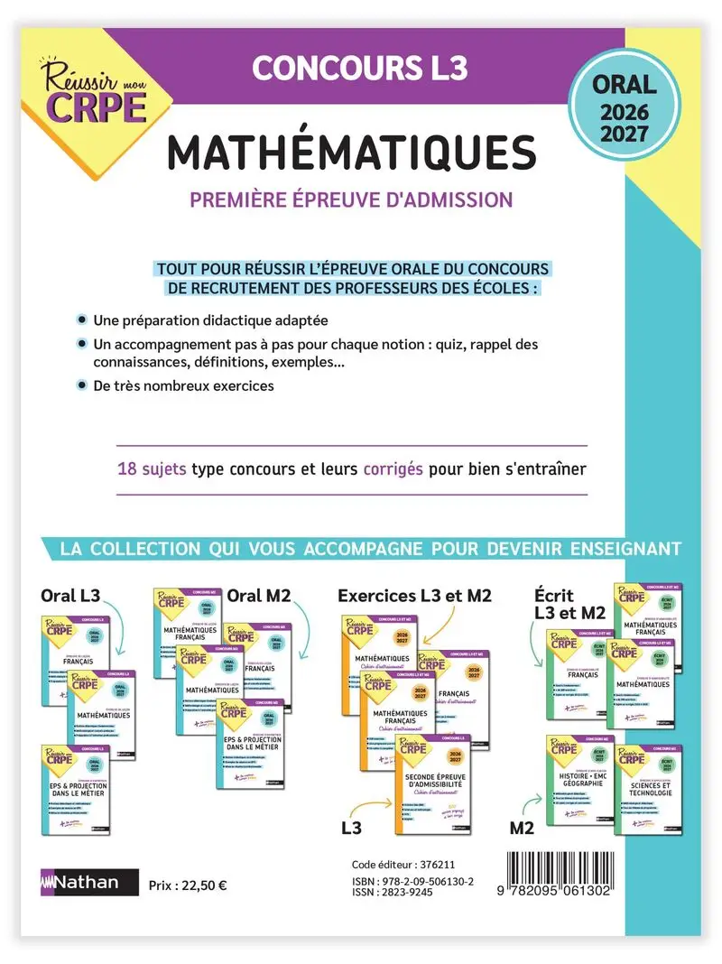 Réussir mon CRPE Maths Admission concours L3 oral 2026-2027 - Livre de pédagogie - 9782095061302 - Couverture verso