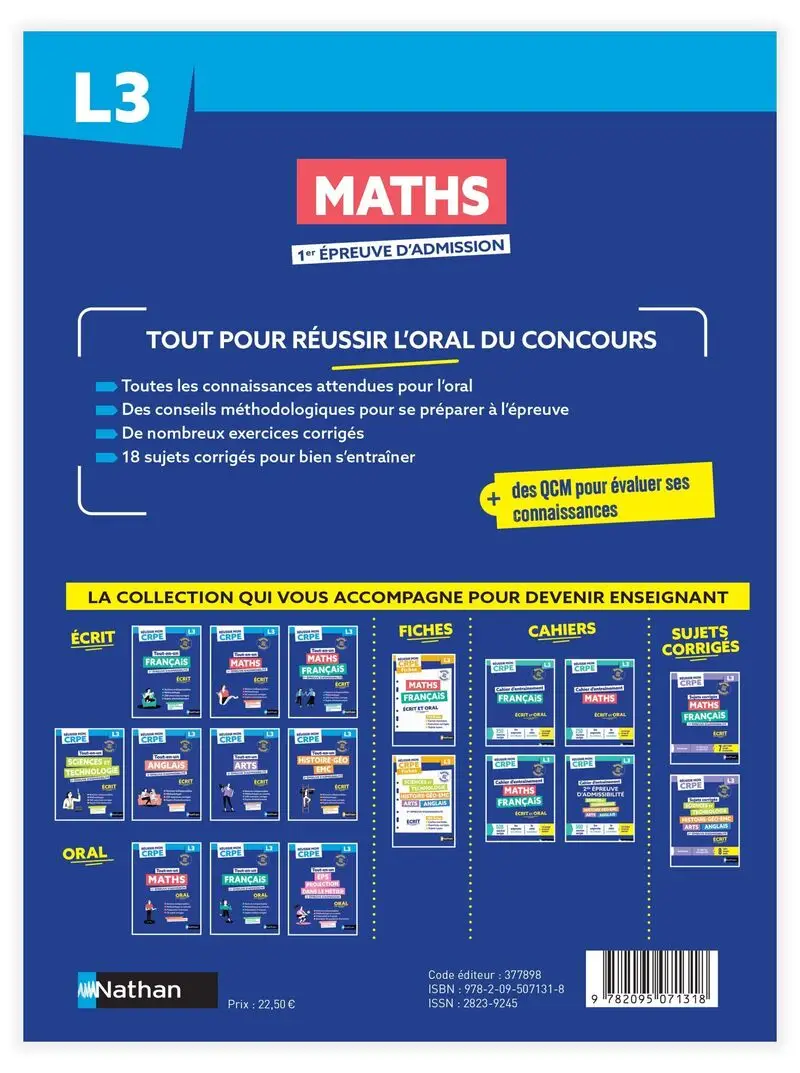Réussir mon CRPE - Maths Admission concours L3 oral 2027-2028 - Livre de pédagogie - 9782095071318 - Couverture verso