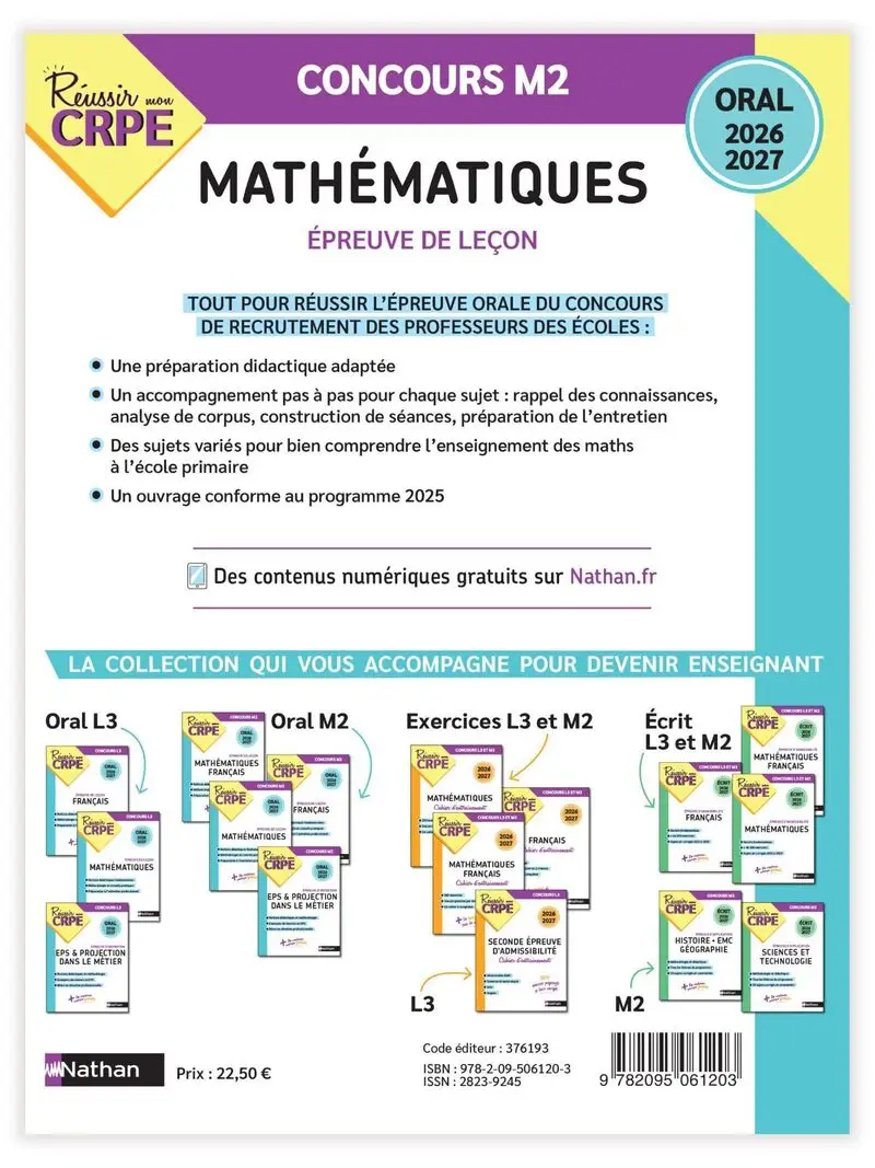 Réussir mon CRPE Maths Admission Concours M2 oral 2026-2027 - Livre de pédagogie - 9782095061203 - Couverture verso