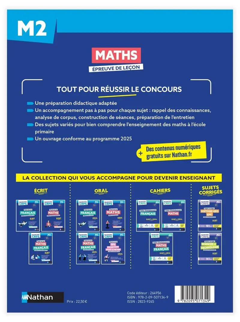 Réussir mon CRPE - Maths Admission Concours M2 oral 2027-2028 - Livre de pédagogie - 9782095071349 - Couverture verso