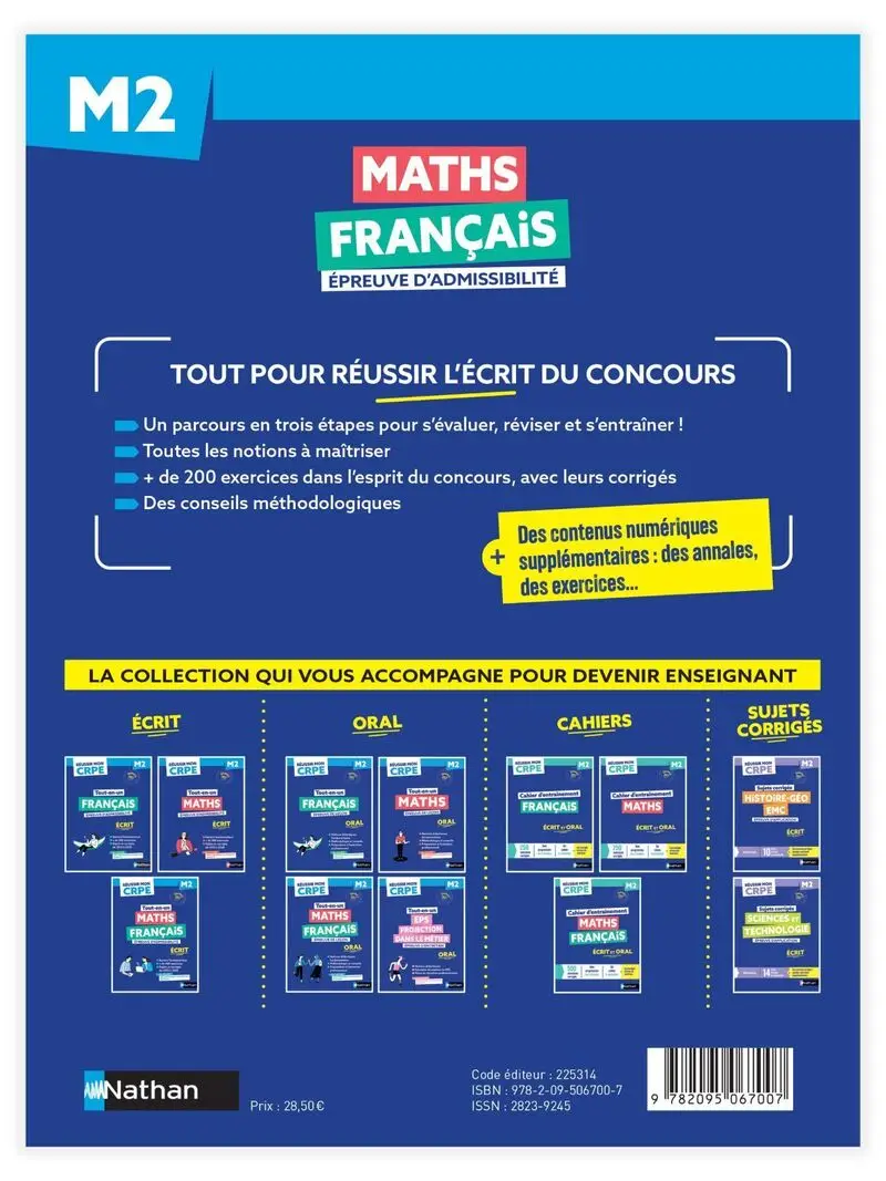 Réussir mon CRPE Maths Français 1e épreuve d'admissibilité écrit M2 2027 - Livre de pédagogie - 9782095067007 - Couverture verso
