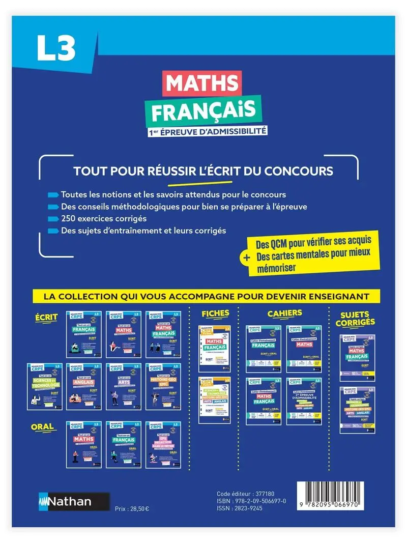 Réussir mon CRPE Maths Français 1e épreuve d'admissibilité L3 écrit 2027 - Livre de pédagogie - 9782095066970 - Couverture verso