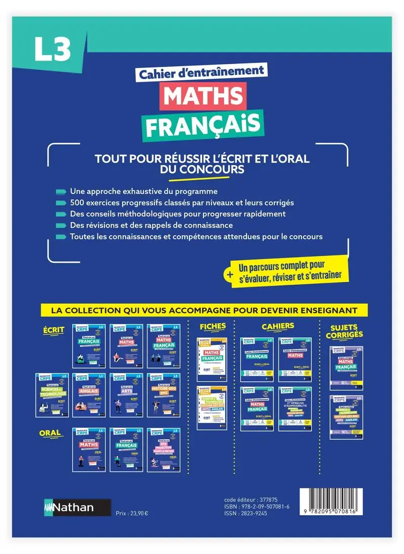 Réussir mon CRPE - Maths Français L3 cahier d'entrainement 2027-2028 - Livre de pédagogie - 9782095070816 - Couverture verso