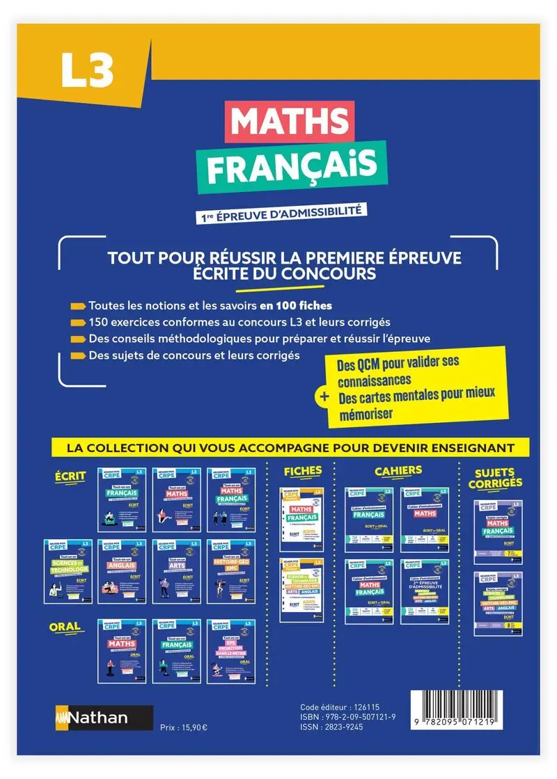 Réussir mon CRPE - Maths Français L3 écrit Fiches 2027 - Livre de pédagogie - 9782095071219 - Couverture verso