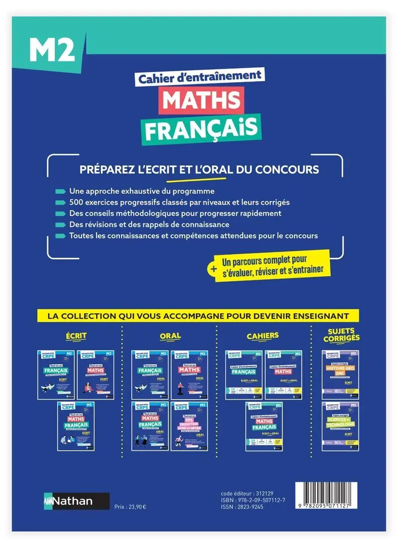 Réussir mon CRPE - Maths Français M2 cahier d'entrainement 2027-2028 - Livre de pédagogie - 9782095071127 - Couverture verso