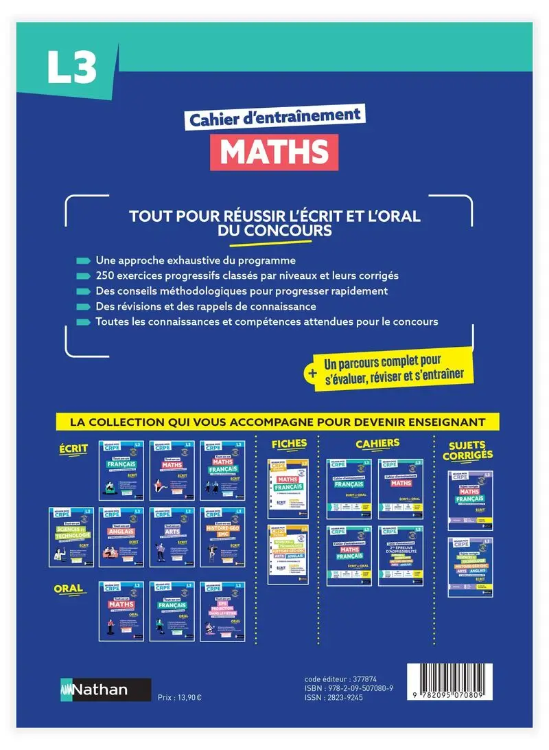 Réussir mon CRPE - Maths L3 cahier d'entrainement 2027-2028 - Livre de pédagogie - 9782095070809 - Couverture verso