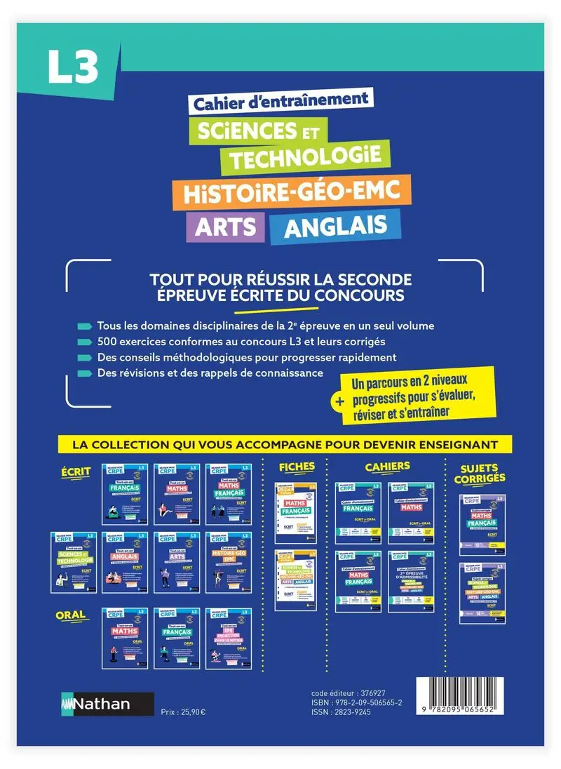 Réussir mon CRPE Mon cahier d'entrainement 2me épreuve écrite d'amissibilité L3 - 2027 - 2028 - Livre de pédagogie - 9782095065652 - Couverture verso