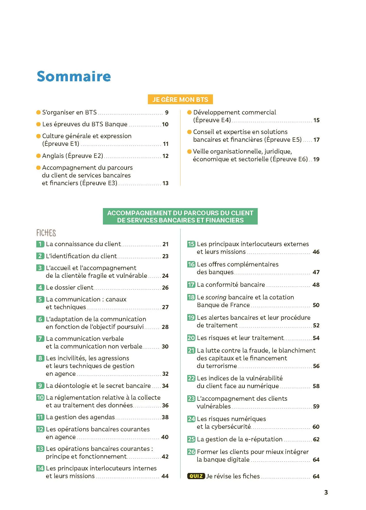Toutes les matières - BTS Banque - Réflexe - Nouveau programme - Examens 2026 et suivants - Livre parascolaire - 9782095038953 - Sommaire 1