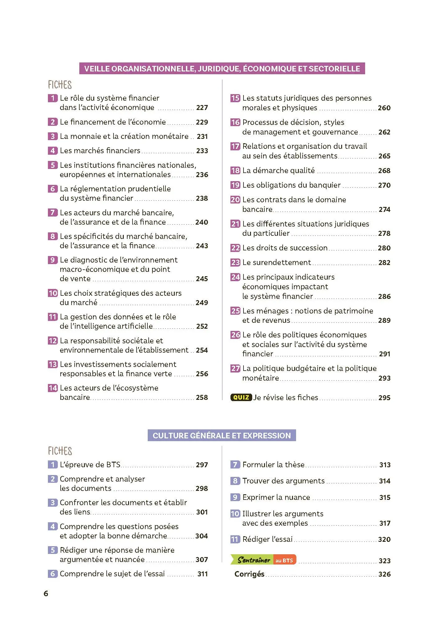 Toutes les matières - BTS Banque - Réflexe - Nouveau programme - Examens 2026 et suivants - Livre parascolaire - 9782095038953 - Sommaire 4