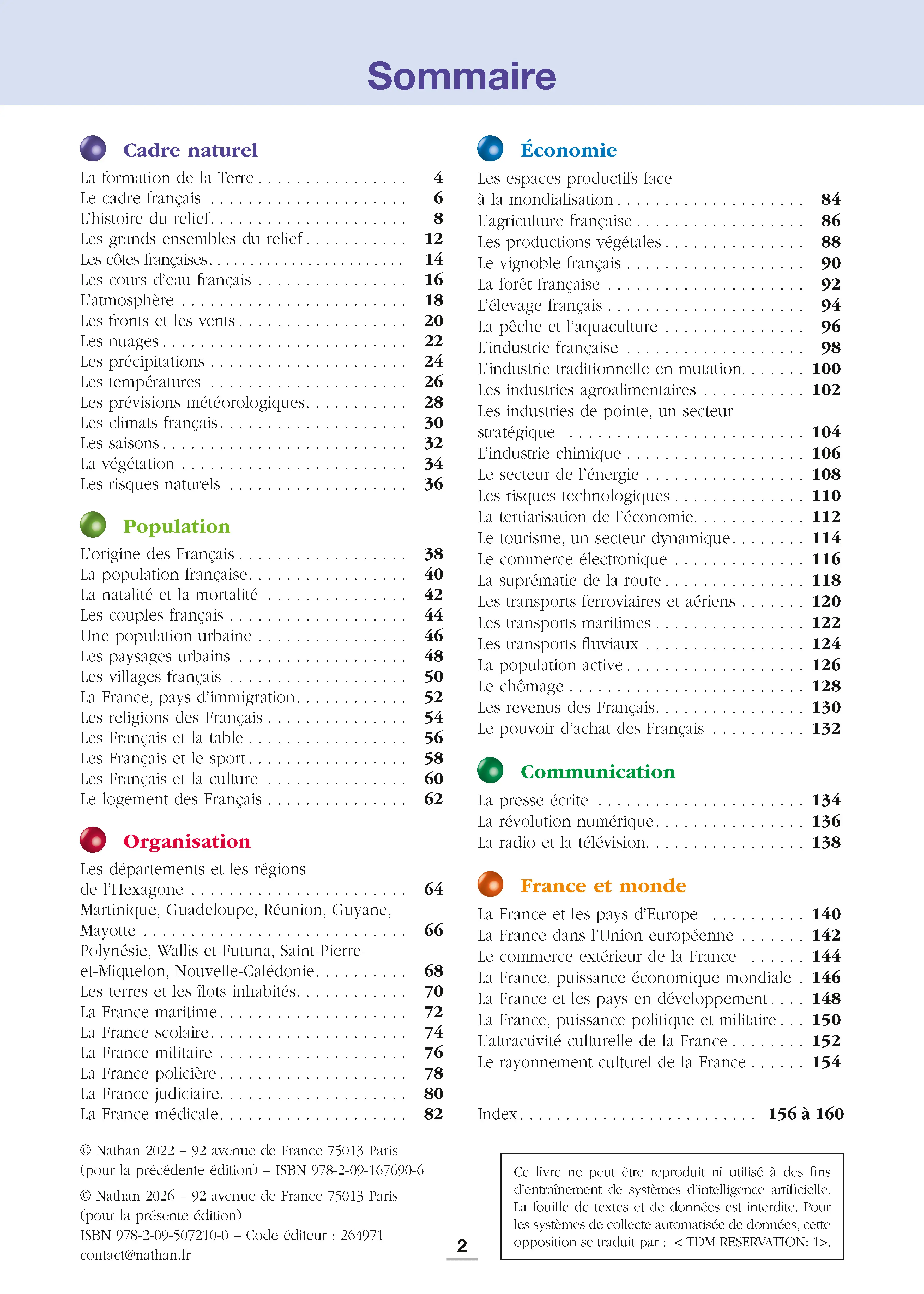 La géographie de la France - Repères pratiques : Territoires, population, économie et dynamiques régionales - Livre - 9782095072100 - sommaire