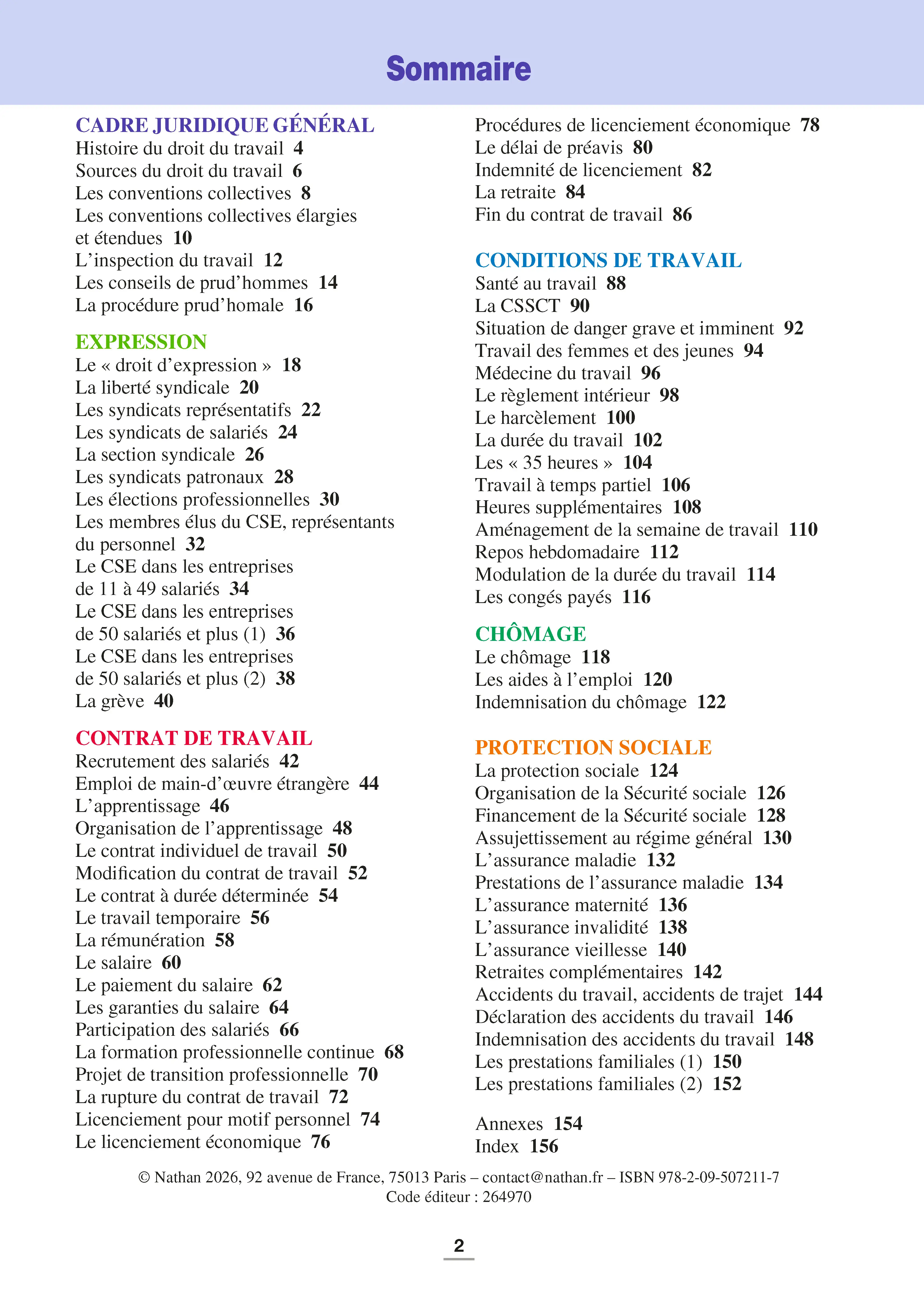 La législation du travail - Repères pratiques : Contrat de travail, droit social, conditions de travail et protection sociale - Livre - 9782095072117 - sommaire