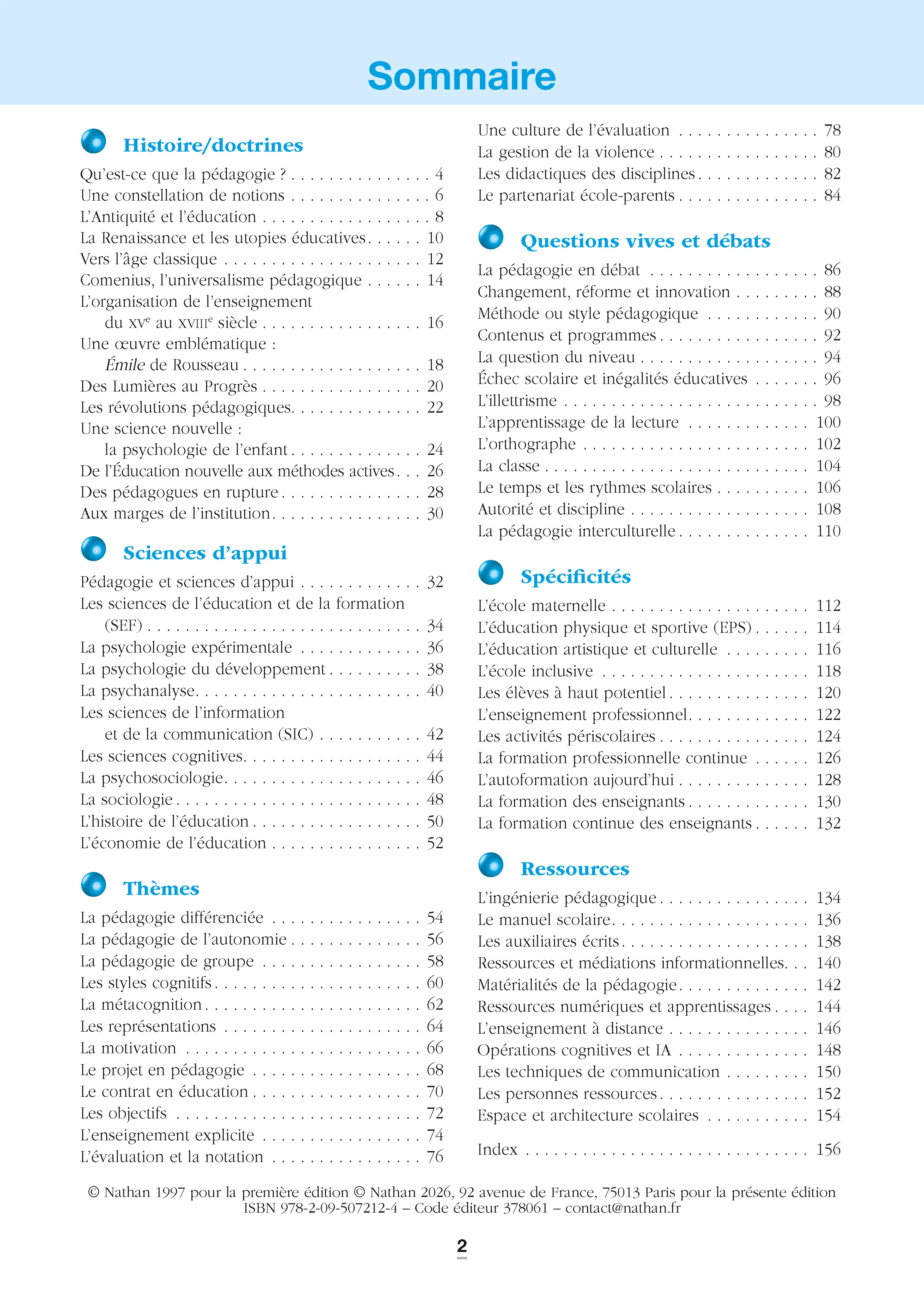 La pédagogie - Repères pratiques : Théories de l'apprentissage, pratiques éducatives et sciences de l'éducation - Livre - 9782095072124 - sommaire
