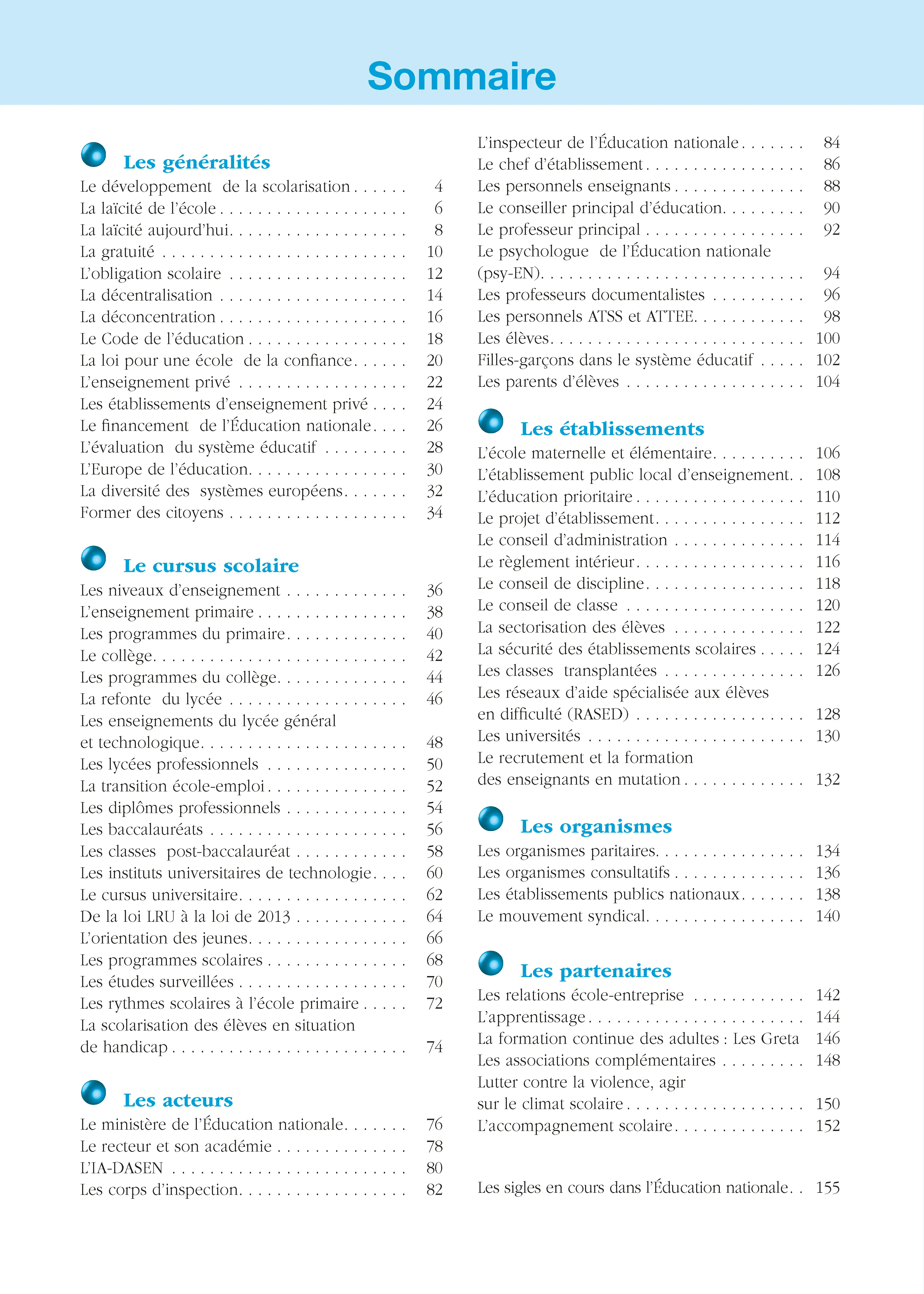 Le système éducatif français - Repères pratiques : Organisation de l'école, enseignement, concours et enjeux éducatifs - Livre - 9782095072148 - sommaire
