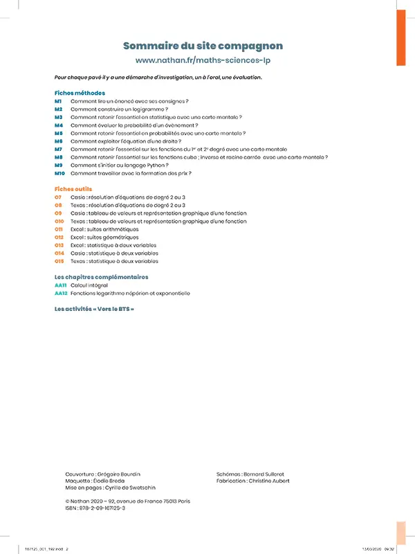 Mathématiques - 1re/Tle Bac Pro - Groupement C - Coll. Pavages - Livre + licence numérique i-Manuel 2.0 - 9782091671253 - Sommaire du site compagnon