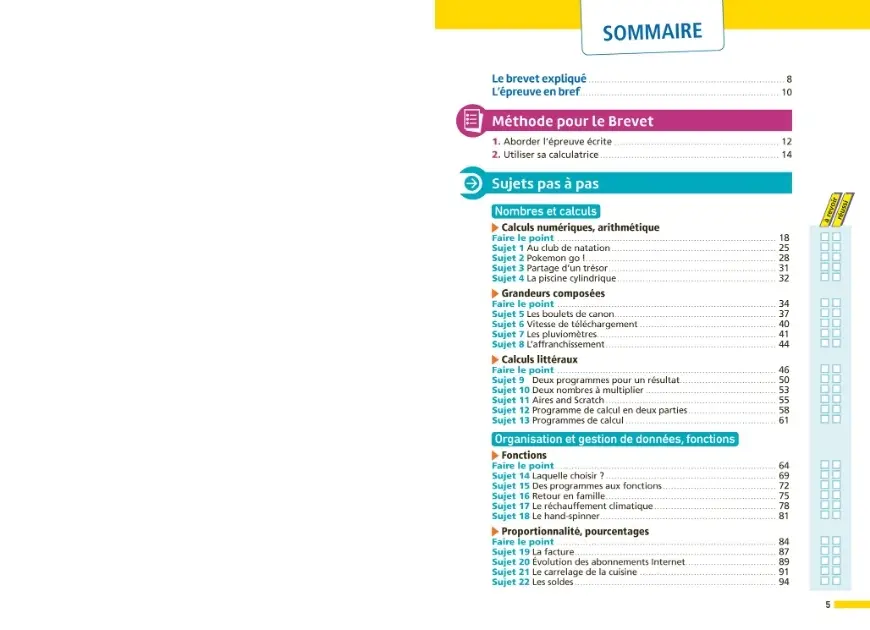 Annales ABC du Brevet 2027 - Maths 3e - 78 sujets expliqués, automatismes, fiches de révision, QCM et sujets corrigés - Annales - 9782095064969 - sommaire1