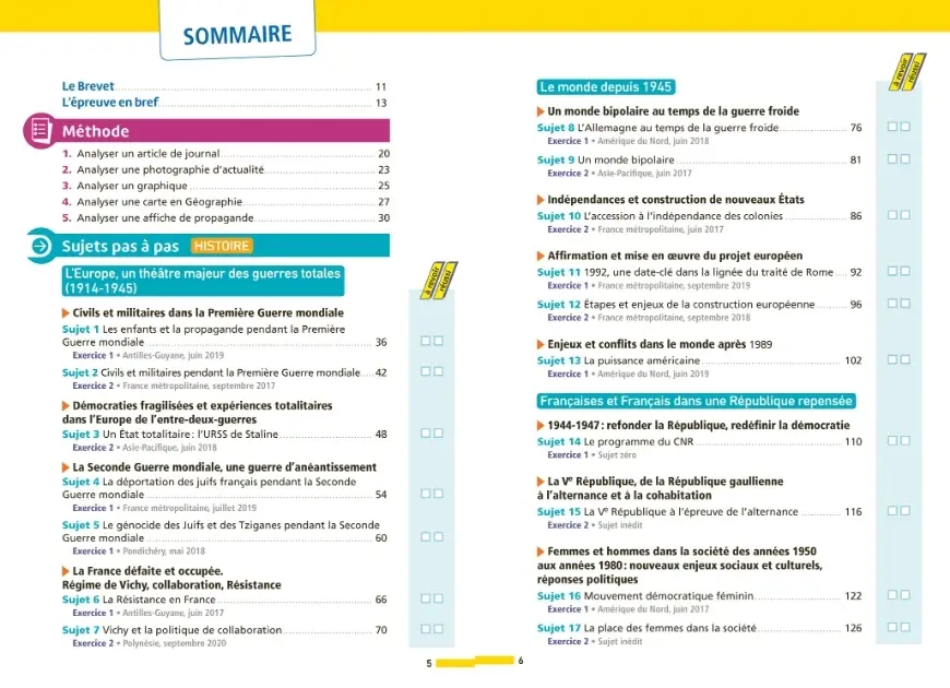 Annales ABC du Brevet 2027 - Histoire-Géographie-EMC 3e - 43 sujets expliqués, fiches de révision, QCM, exercices et sujets corrigés - Annales - 9782095064976 - sommaire1