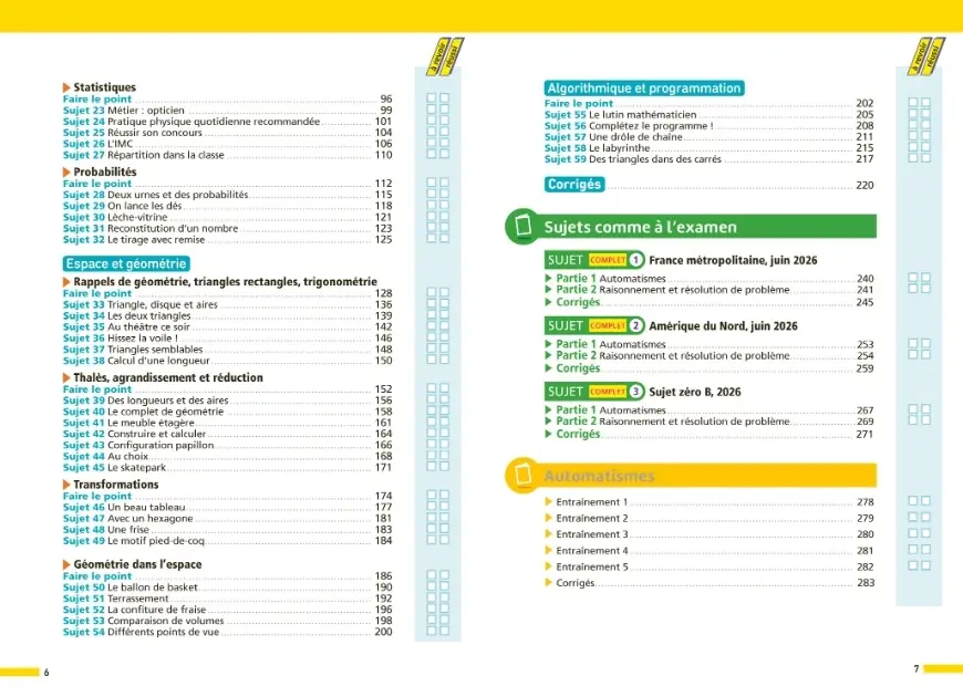Annales ABC du Brevet 2027 - Maths 3e - 78 sujets expliqués, automatismes, fiches de révision, QCM et sujets corrigés - Annales - 9782095064969 - sommaire2