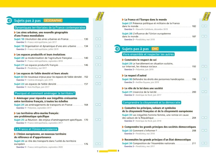 Annales ABC du Brevet 2027 - Histoire-Géographie-EMC 3e - 43 sujets expliqués, fiches de révision, QCM, exercices et sujets corrigés - Annales - 9782095064976 - sommaire2